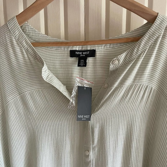 SALE!!⏱ Nine West Jeans - Green Striped Button Down Top - XXL - NWT - Picture 5 of 7